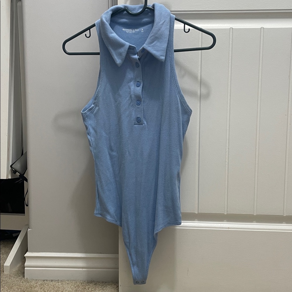 Abercrombie & Fitch M collared Ribbed top in Blue bodysuit
